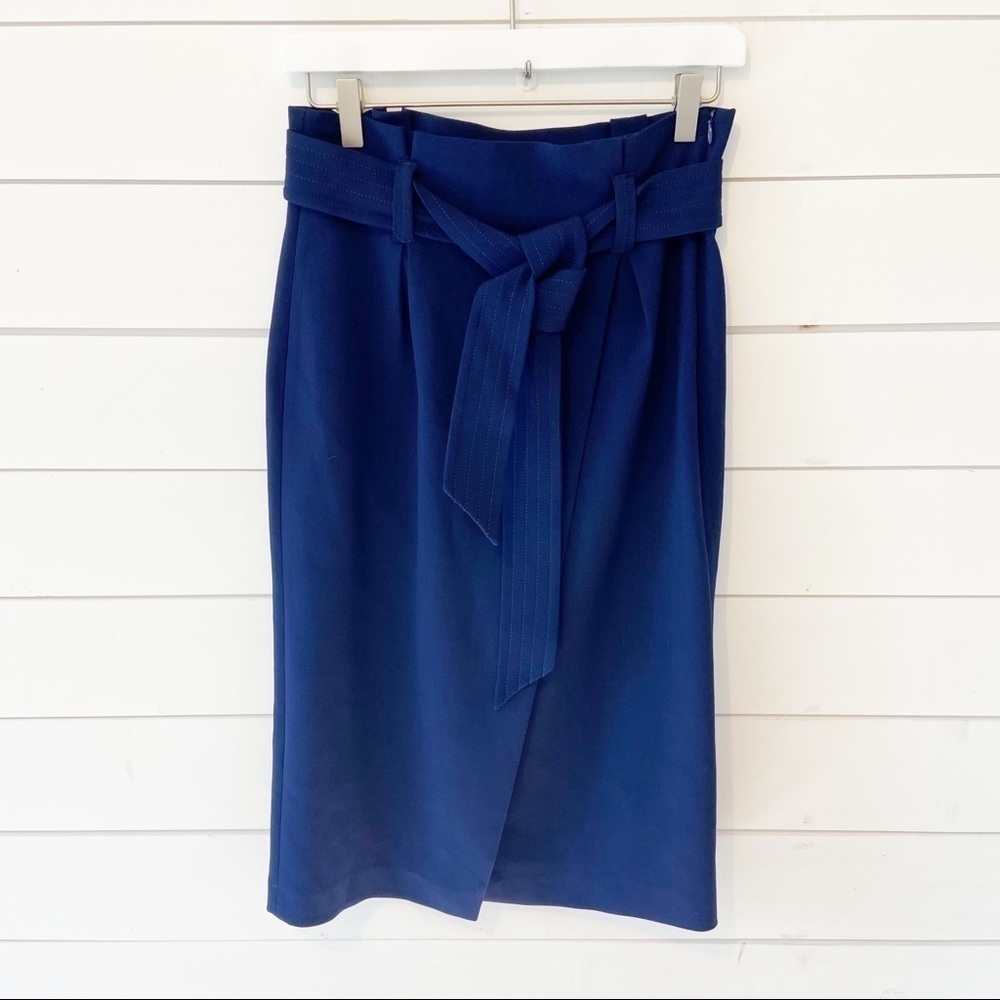 Zara Dark Navy Paper Bag Midi Skirt